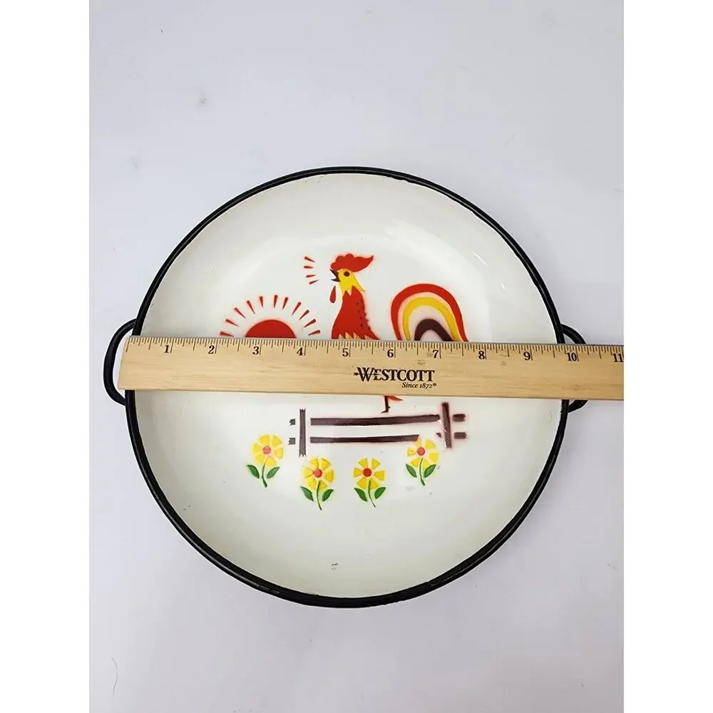 Graniteware Enamel Rustic Rooster 2 Handle Pan Decorative 10” x 1.5